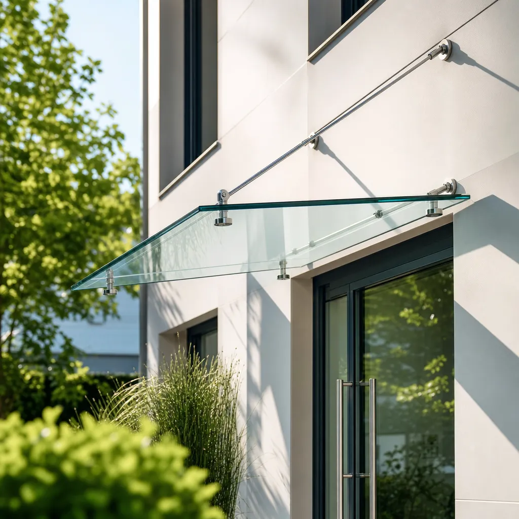 Auvent vitré d'entrée d'immeuble remis à neuf par les vitriers Vitralux — Luxembourg