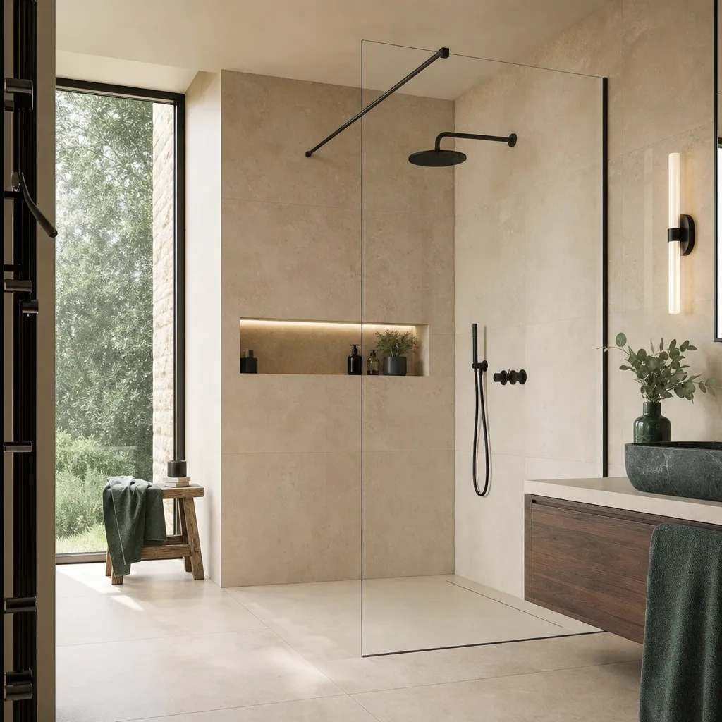 Paroi de douche en verre trempé remplacée dans une salle de bain — Vitralux Luxembourg