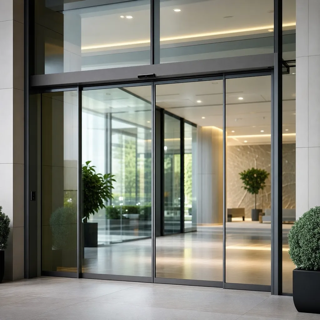 Porte automatique coulissante tout verre dont le vitrage a été remplacé par Vitralux — Luxembourg